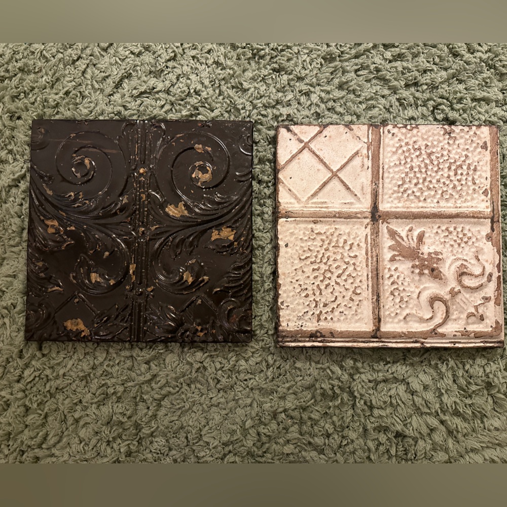 Real antique tin ceiling tiles on wood frames
